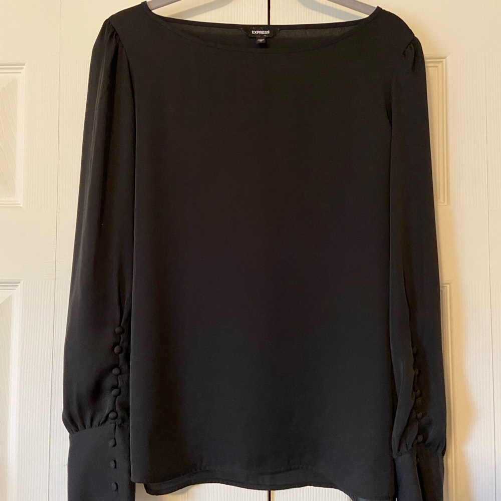 Express Puff Sleeve Burton-Cuff Blouse, Size M